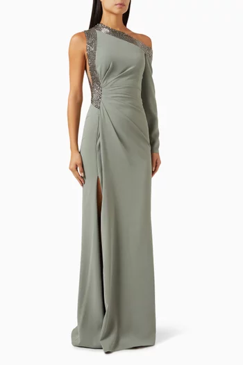 Crystal-embellished Asymmetric Dress in Crepe