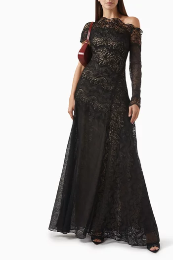 One-shoulder Gown in Lace