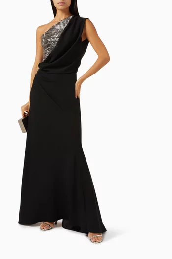 Crystal-embellished Draped Dress in Crepe