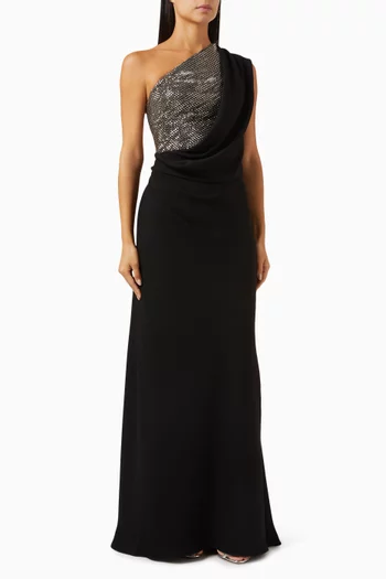 Crystal-embellished Draped Dress in Crepe