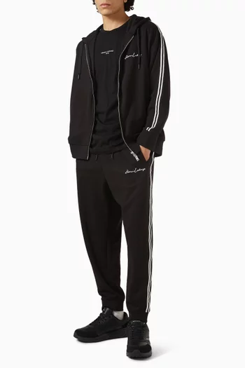 كنزة بغطاء رأس بسحّاب وشعار الماركة مزيج قطن