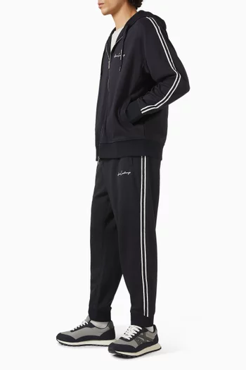 كنزة بغطاء رأس بسحّاب وشعار الماركة مزيج قطن