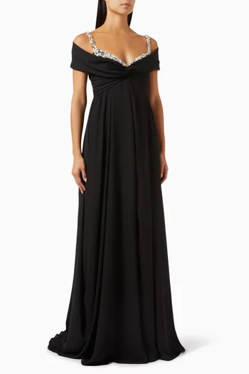 Bead-embellished Draped Dress in Crepe Georgette