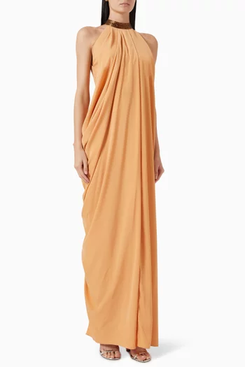 Beaded Collar Loose-cut Maxi Dress