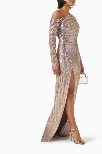 Sequinned Long-sleeved Dress