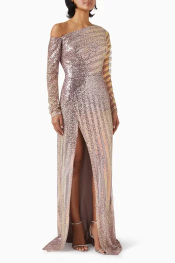 Sequinned Long-sleeved Dress