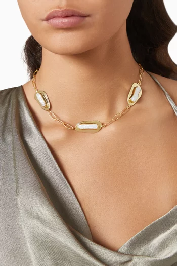 Pearl Paperclip Chain Necklace in 18kt Gold-plated Metal