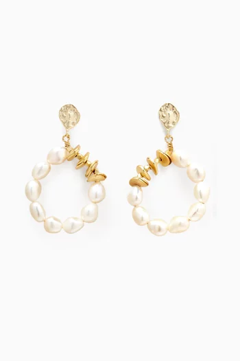 Pearl Hoop Earrings in 18kt Gold-plated Metal