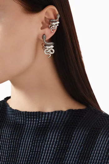 Mini Snake Crystal Earrings in Platinum-plated Bronze