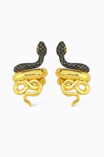 Mini Snake Crystal Earrings in 24kt Gold-plated Bronze
