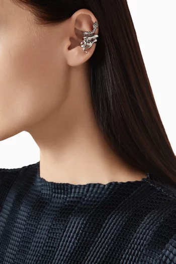 Mini Snake Crystal Single Earcuff in Platinum-plated Bronze