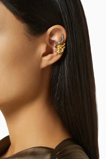 Mini Snake Crystal Single Earcuff in 24kt Gold-plated Bronze