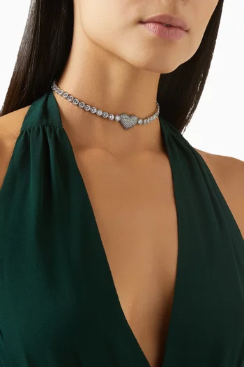 Cuori Crystal Tennis Choker in Platinum-plated Bronze
