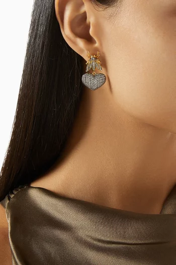 Baby Bee Mon Amour Crystal Earrings in 24kt Gold-plated Bronze