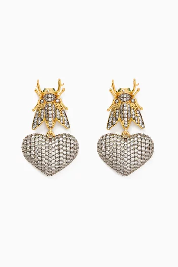 Baby Bee Mon Amour Crystal Earrings in 24kt Gold-plated Bronze