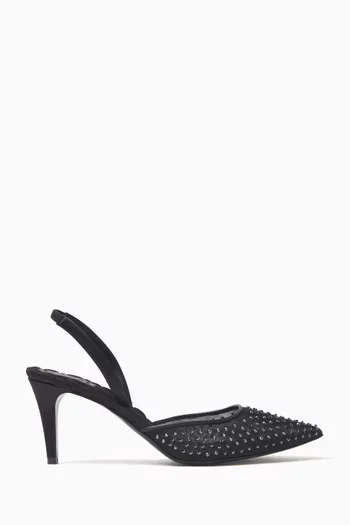 Sophia 75 Crystal-embellished Slingback Pumps in Mesh