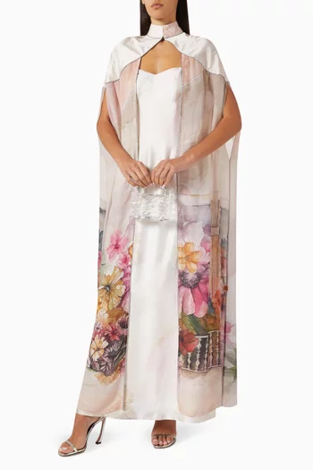 Embellished-piping Cape & Dress Set
