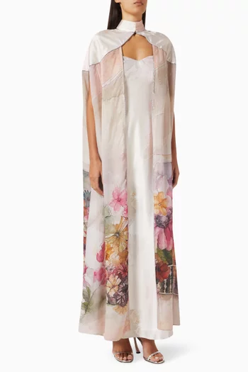 Embellished-piping Cape & Dress Set