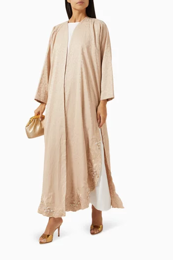 طقم عباية بتطريزات زهور قماش ندى، 3 قطع