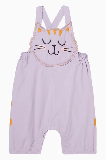 Cat-print Romper in Organic Cotton-poplin