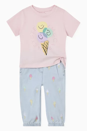 Ice Cream-embroidered Jeans in Organic Cotton-denim