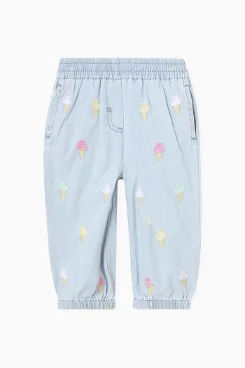 Ice Cream-embroidered Jeans in Organic Cotton-denim