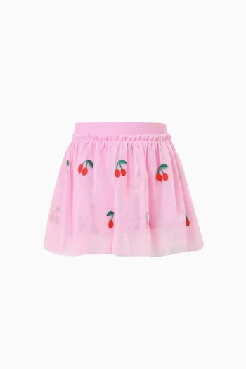 Cherry-embroidered Skirt in Tulle