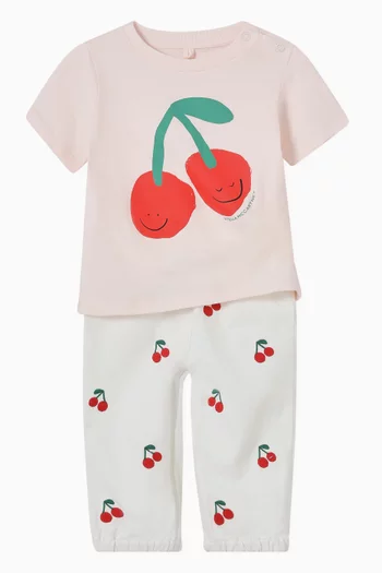 Cherry-embroidered Pants in Organic Cotton-twill