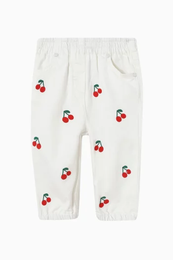 Cherry-embroidered Pants in Organic Cotton-twill