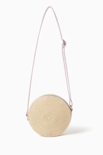 Logo Shoulder Bag in Woven Raffia