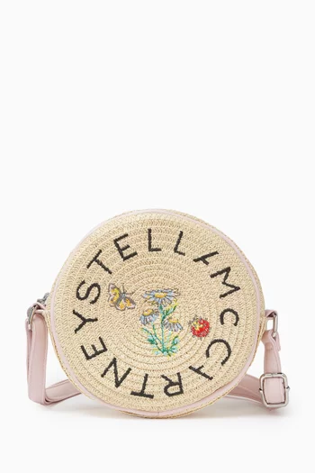 Logo Shoulder Bag in Woven Raffia