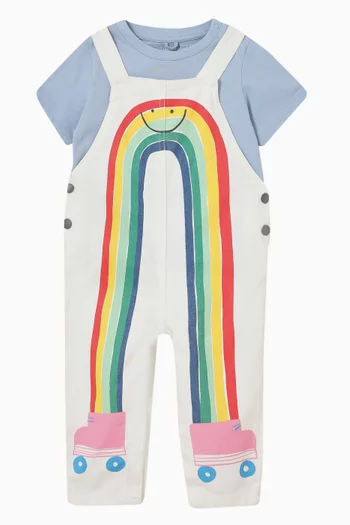 Rainbow-print Dungarees in Cotton-denim