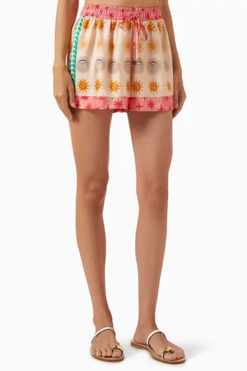 Cosmos Printed Shorts in Silk Twill