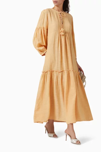 Keyhole-neckline Maxi Dress in Linen-blend