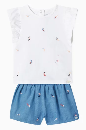 Embroidered Mermaid Shorts in Viscose