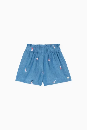 Embroidered Mermaid Shorts in Viscose