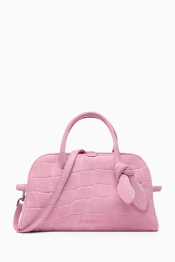 Le Petit Turismo Small Tote Bag in Croc-embossed Suede