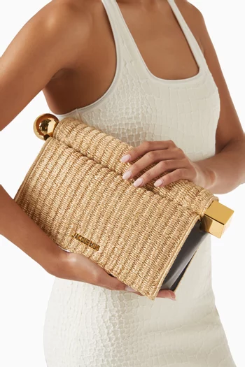 La Pochette Rond Carré Clutch Bag in Raffia