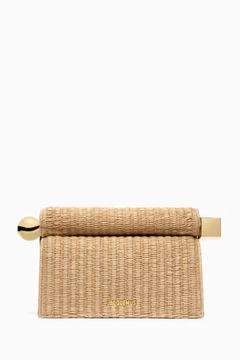 La Pochette Rond Carré Clutch Bag in Raffia