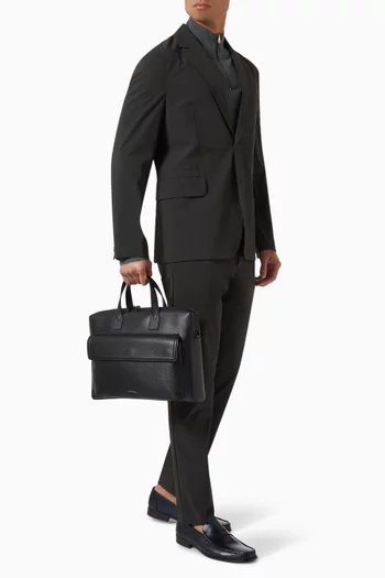 Straw-grain Briefcase in Embossed Leather