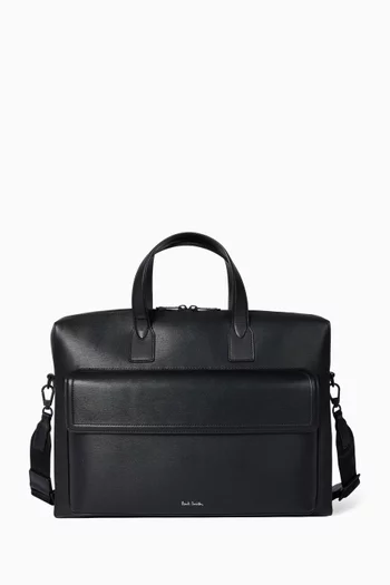 Straw-grain Briefcase in Embossed Leather