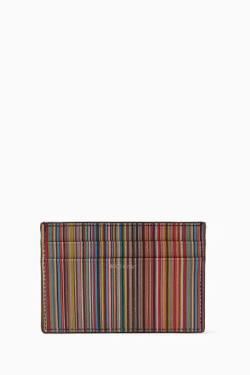 Signature Stripe Card Case in Leather