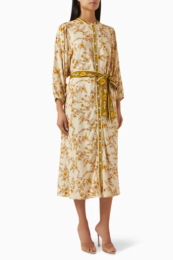 فستان فيستا متوسط الطول بخصر منخفض كريب