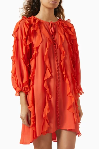 Sunray Ruffle Mini Dress in Crepe Chiffon