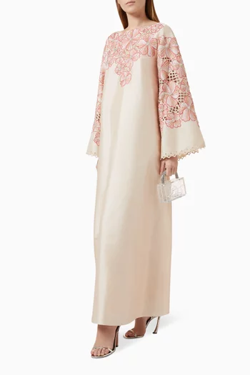 Sanaya Embroidered Kaftan in Silk Tafetta