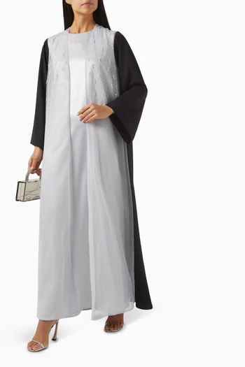 طقم عباية مزين بتطريزات كريب، 3 قطع