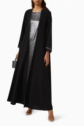 Contrast Trim 3-piece Abaya Set in Crepe