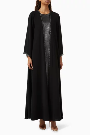 Contrast Trim 3-piece Abaya Set in Crepe