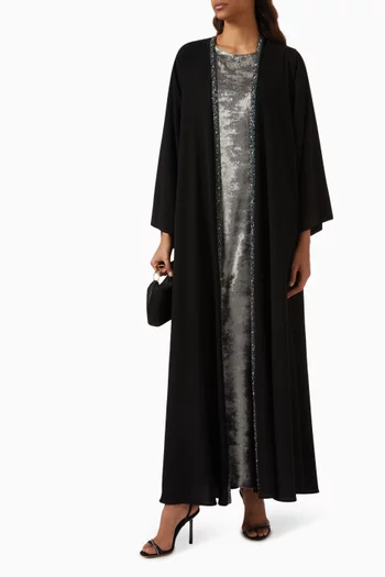 Embellished Trim  3-piece Abaya Set in Crepe
