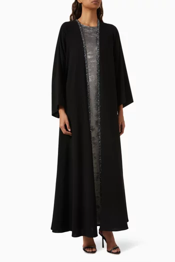 Embellished Trim  3-piece Abaya Set in Crepe
